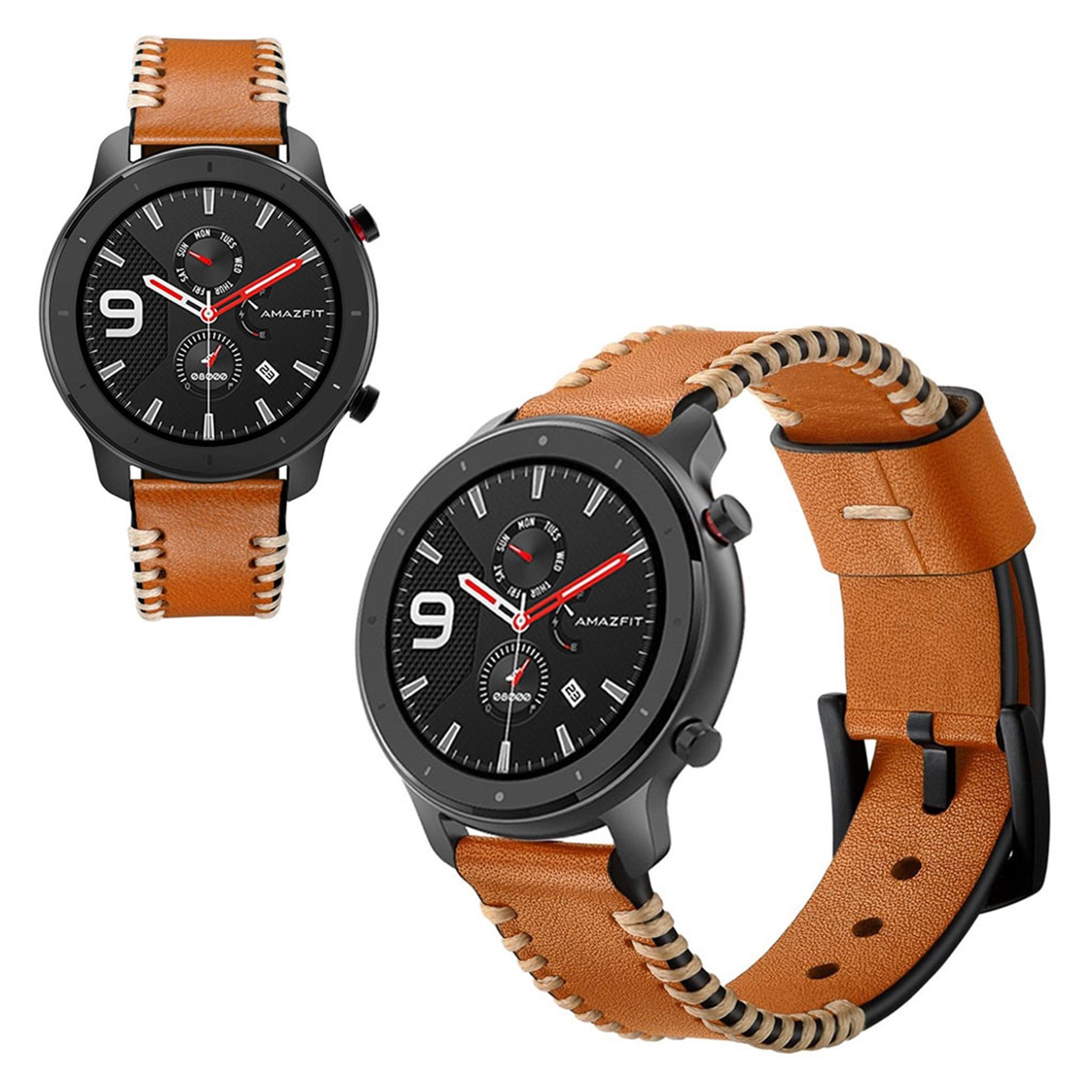 Amazfit GTR 47mm ridge style genuine leather watch band - Brown