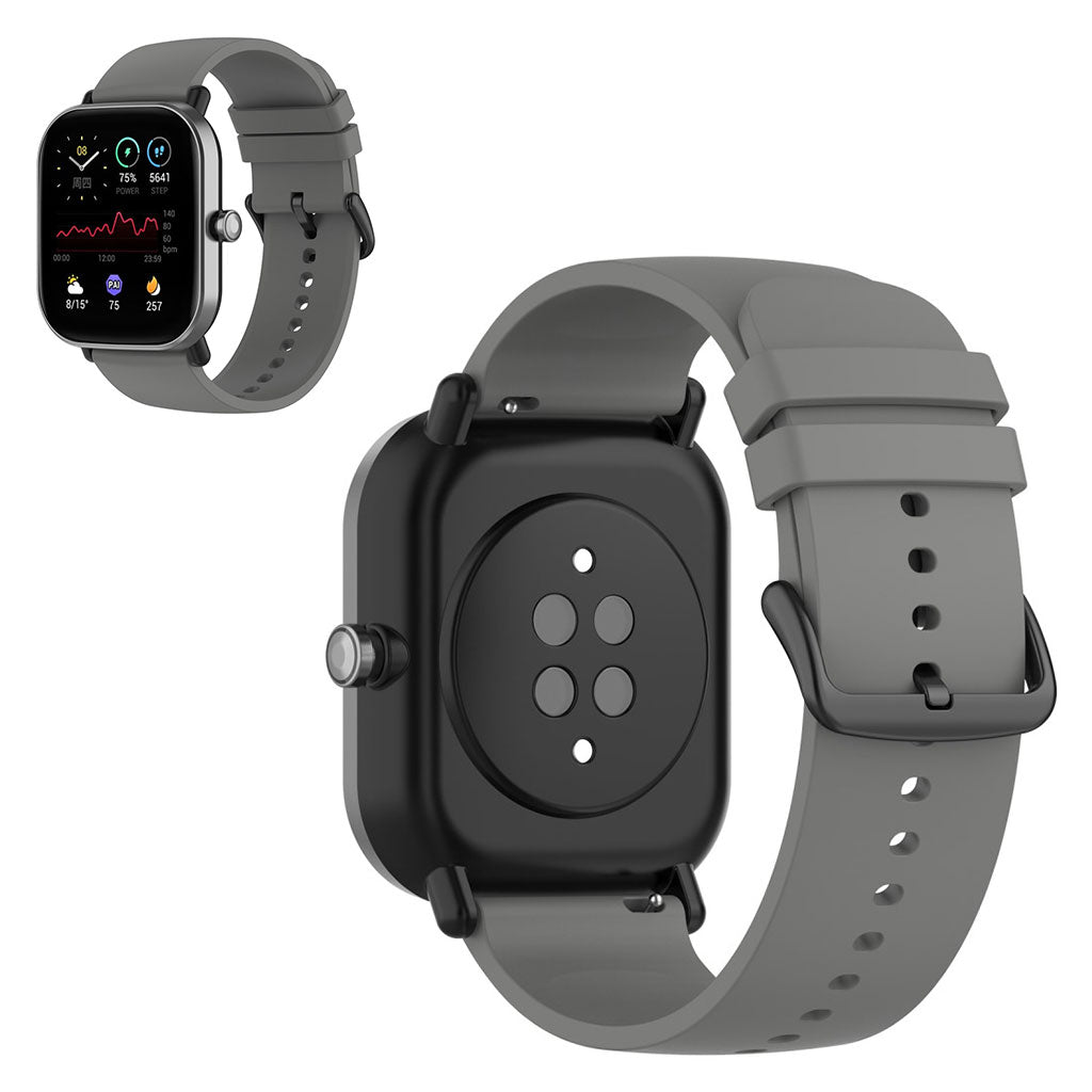 20mm simple silicone watch strap for Amazfit watch - Dark Grey / Black Buckle