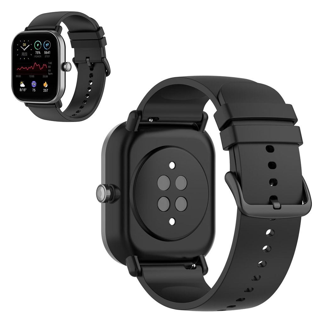 20mm simple silicone watch strap for Amazfit watch - Black / Black Buckle