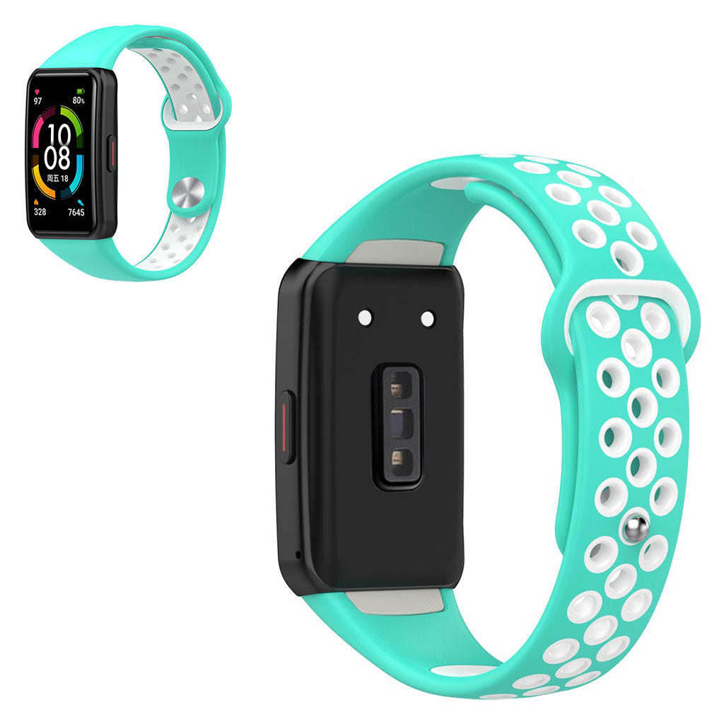 Dual color silicone watch strap for Honor Band 6 - Cyan / White