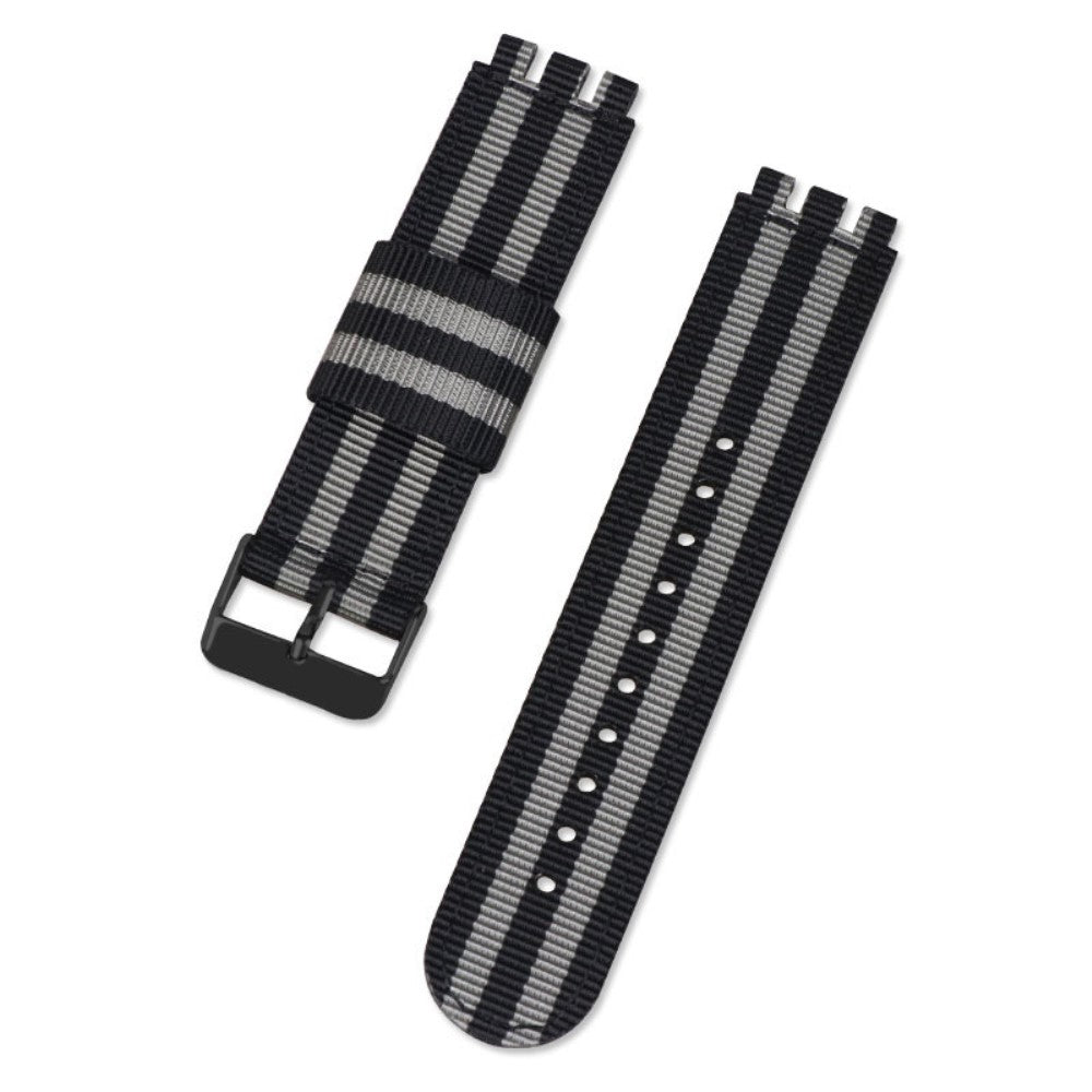 20mm Universal breathable nylon + canvas watch strap with black buckle - Black / Grey