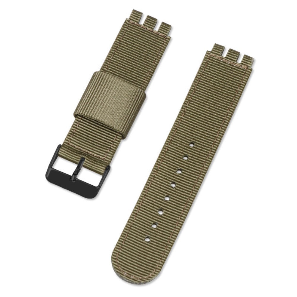 19mm Universal nylon + canvas watch strap in black buckle - Army Green
