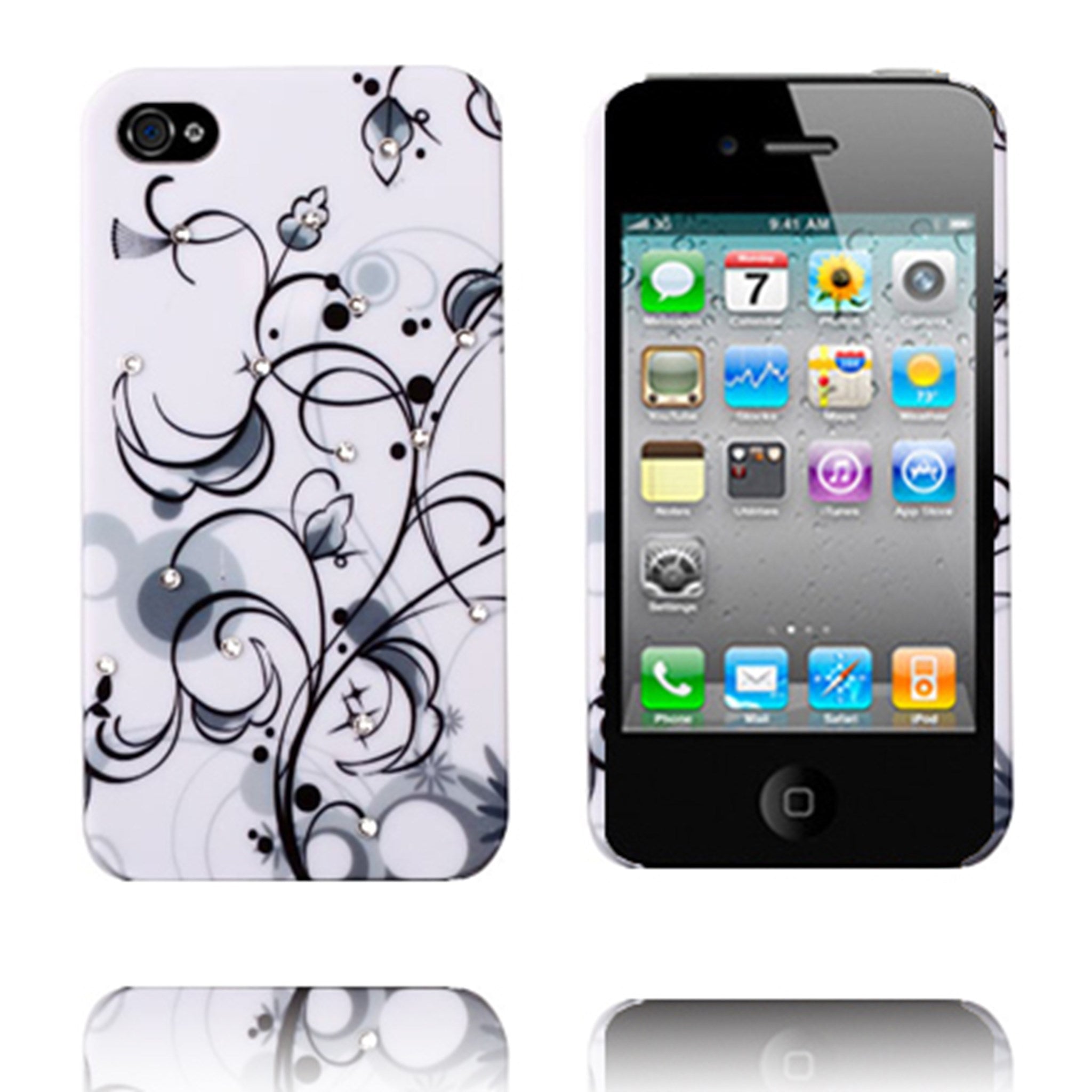 Flower Bling (Black Spiral) iPhone 4/4S Case