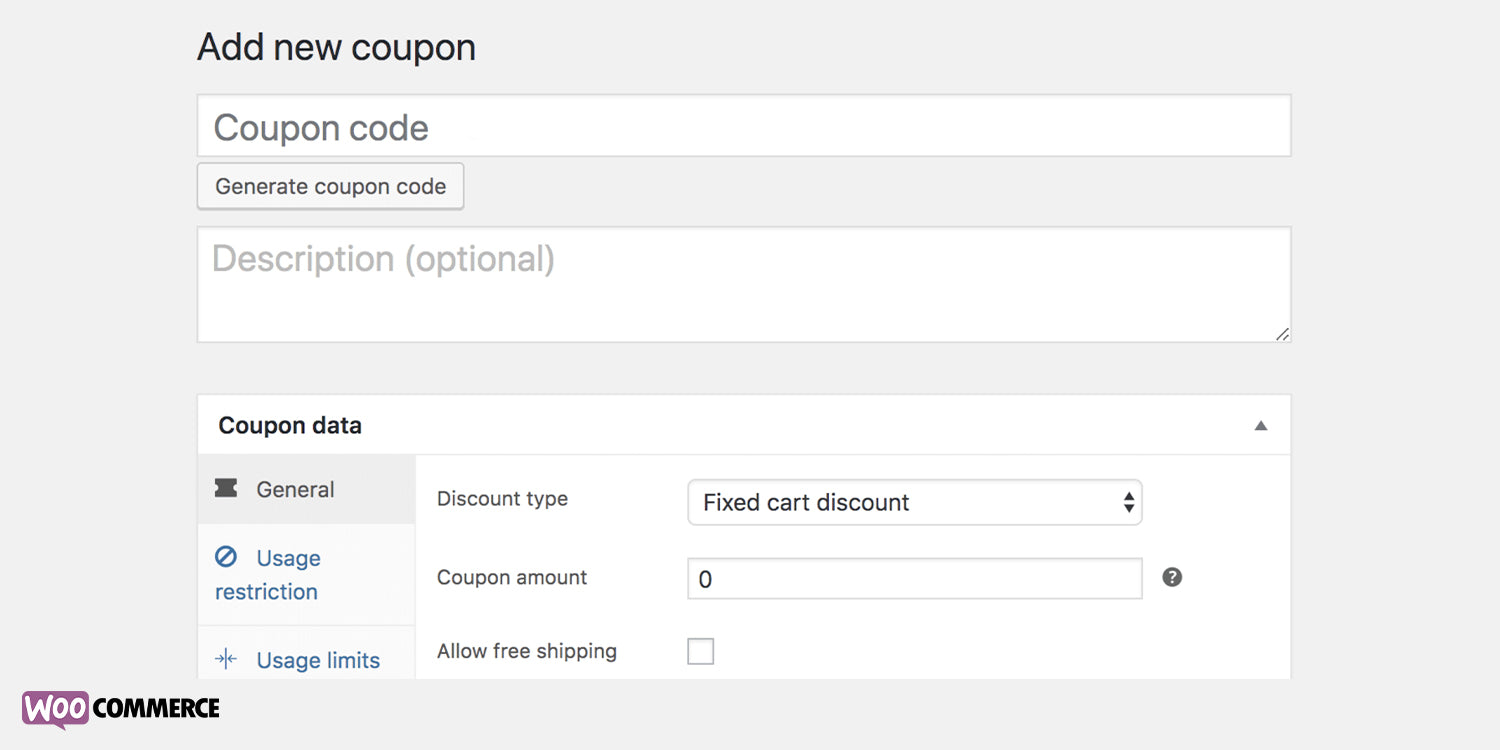 Screenshot of WooCommerce's discount options.