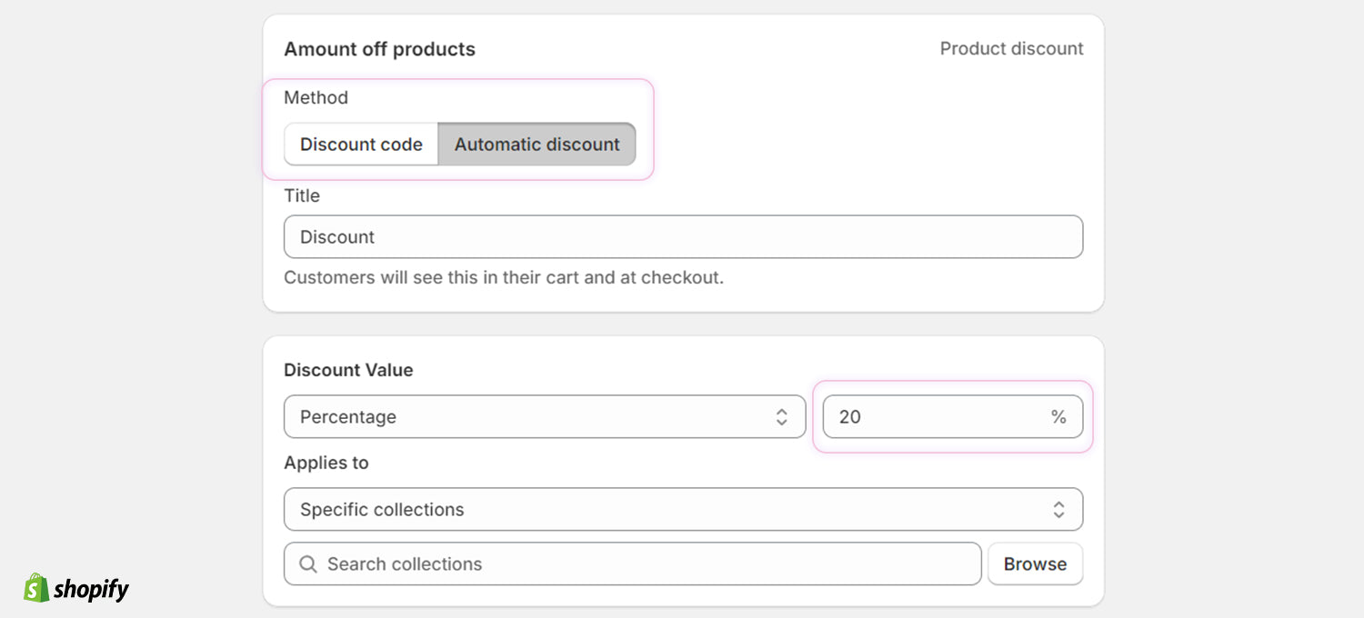 Screenshot of Shopify's percentage discount option.