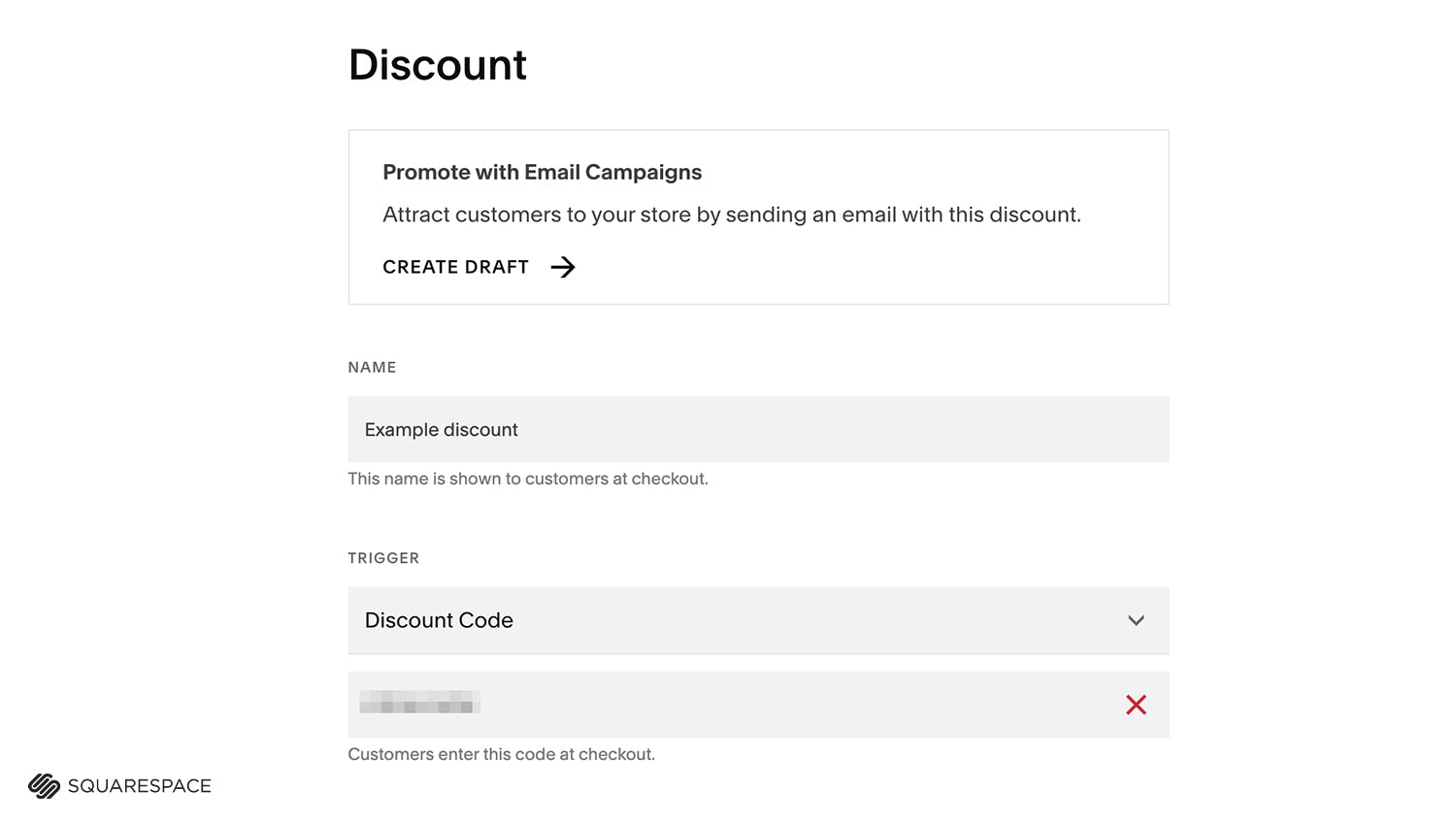 Screenshot of Squarespace's discount options.