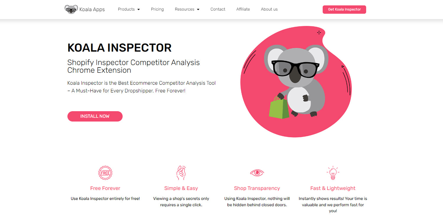 Koala Inspector is a competitor analysis Chrome extension, used to discover information such as best-selling products and site structure.