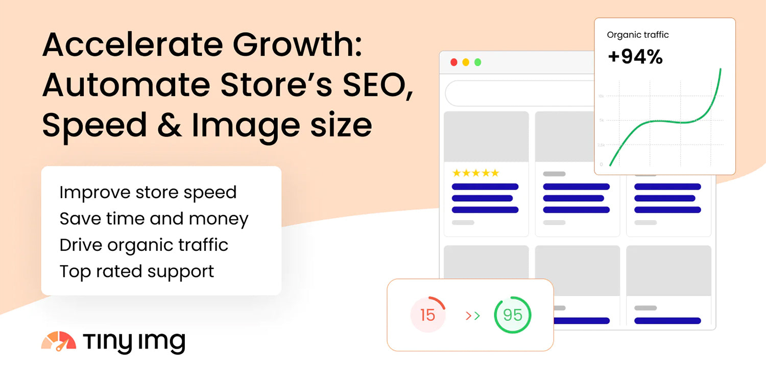 Tiny:SEO by TinyIMG is an app designed to optimise your Shopify store’s performance and drive organic traffic. 