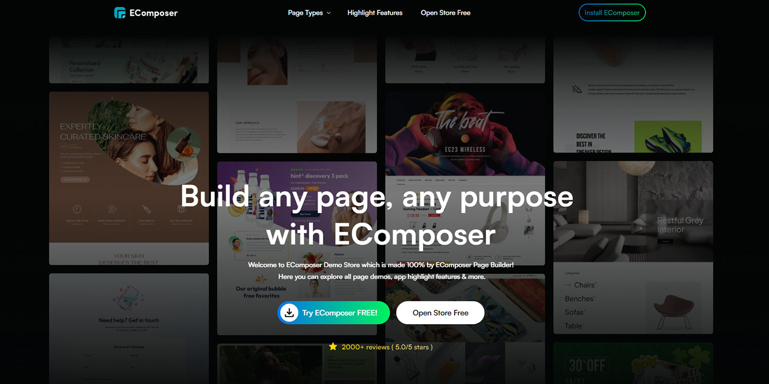 EComposer Landing Page Builder allows you to create web pages quickly and easily with their drag-and-drop editor.