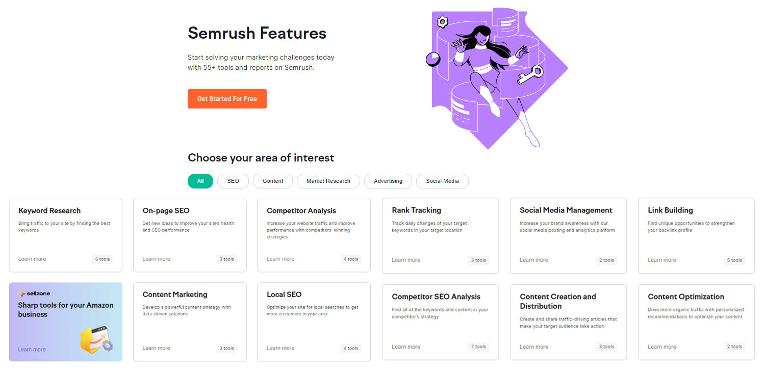 Semrush offers keyword research, SEO tools, competitor analysis, rank tracking, content marketing and much more. 