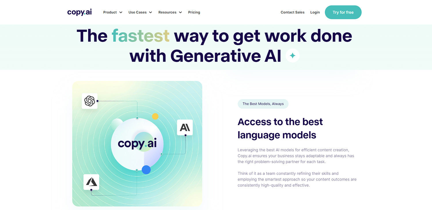 A screenshot of Copy.ai, a generative AI tool to aid in the copywriting process.