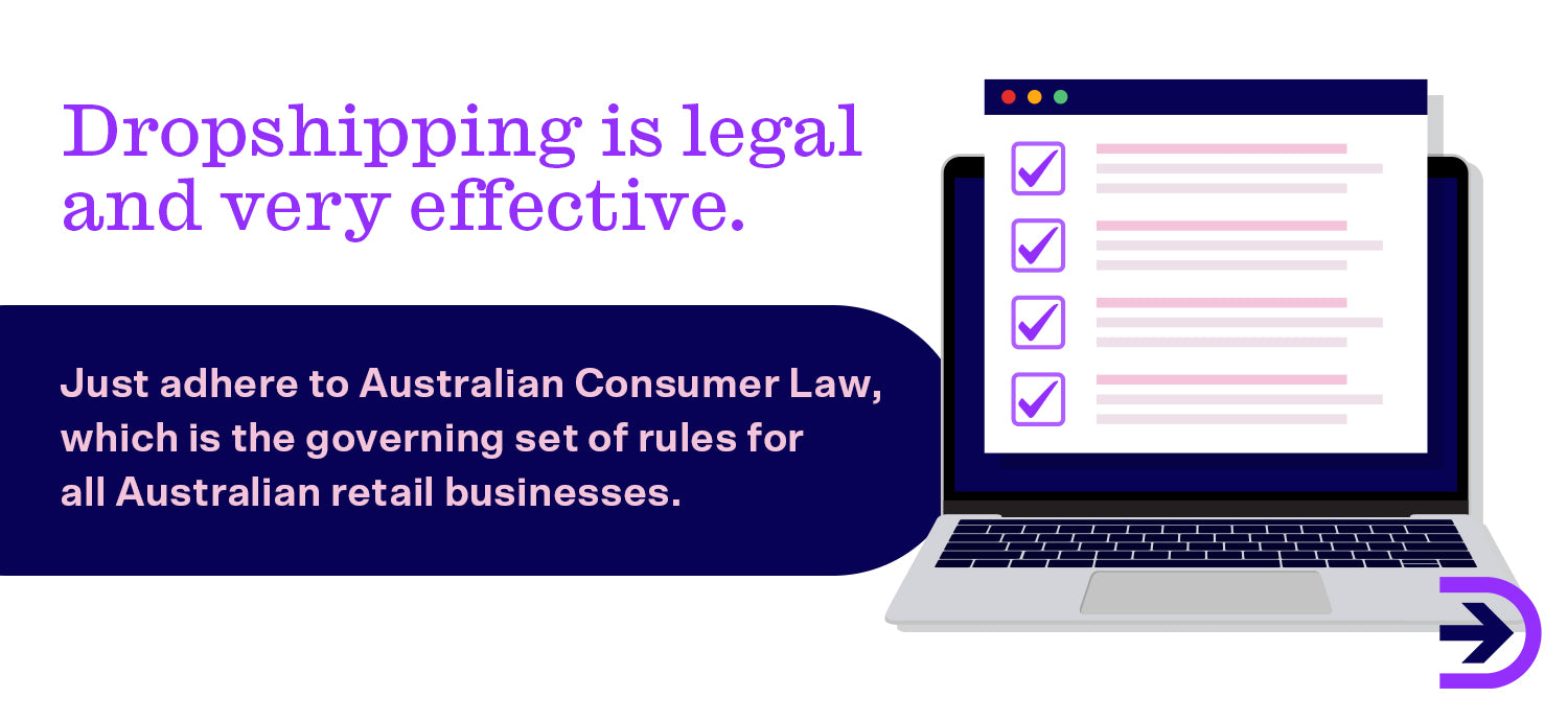 As long as you adhere to Australian Consumer Law, dropshipping is legal and can be a very effective business model.