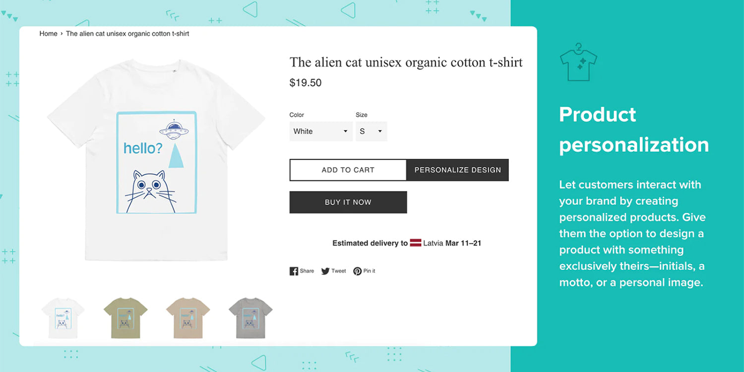 Printful: Print on Demand can help you customise products with their easy-to-use design tools.
