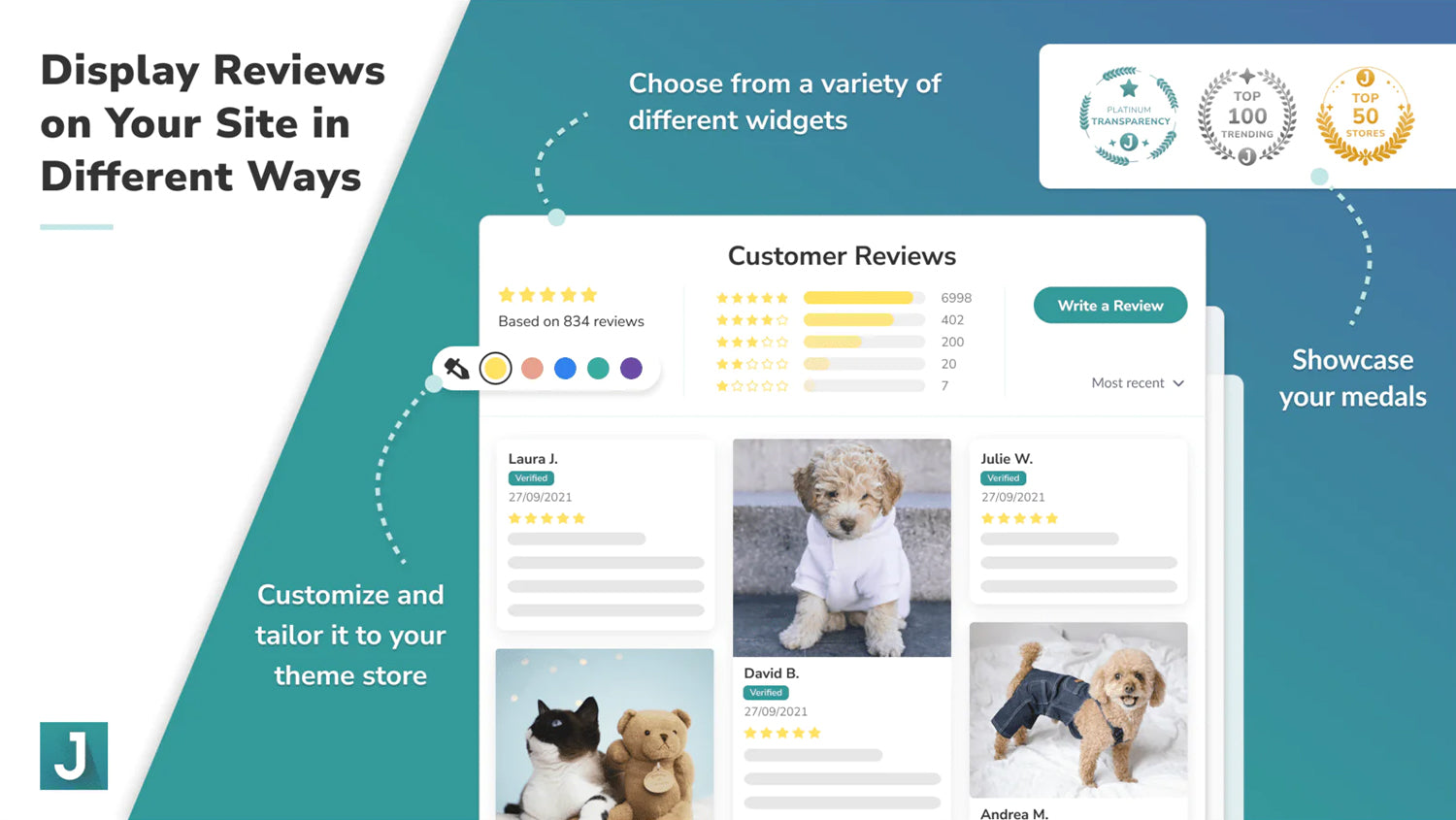 Judge.me is a fully customisable review app you can use to collect reviews automatically after order fulfilment or delivery.