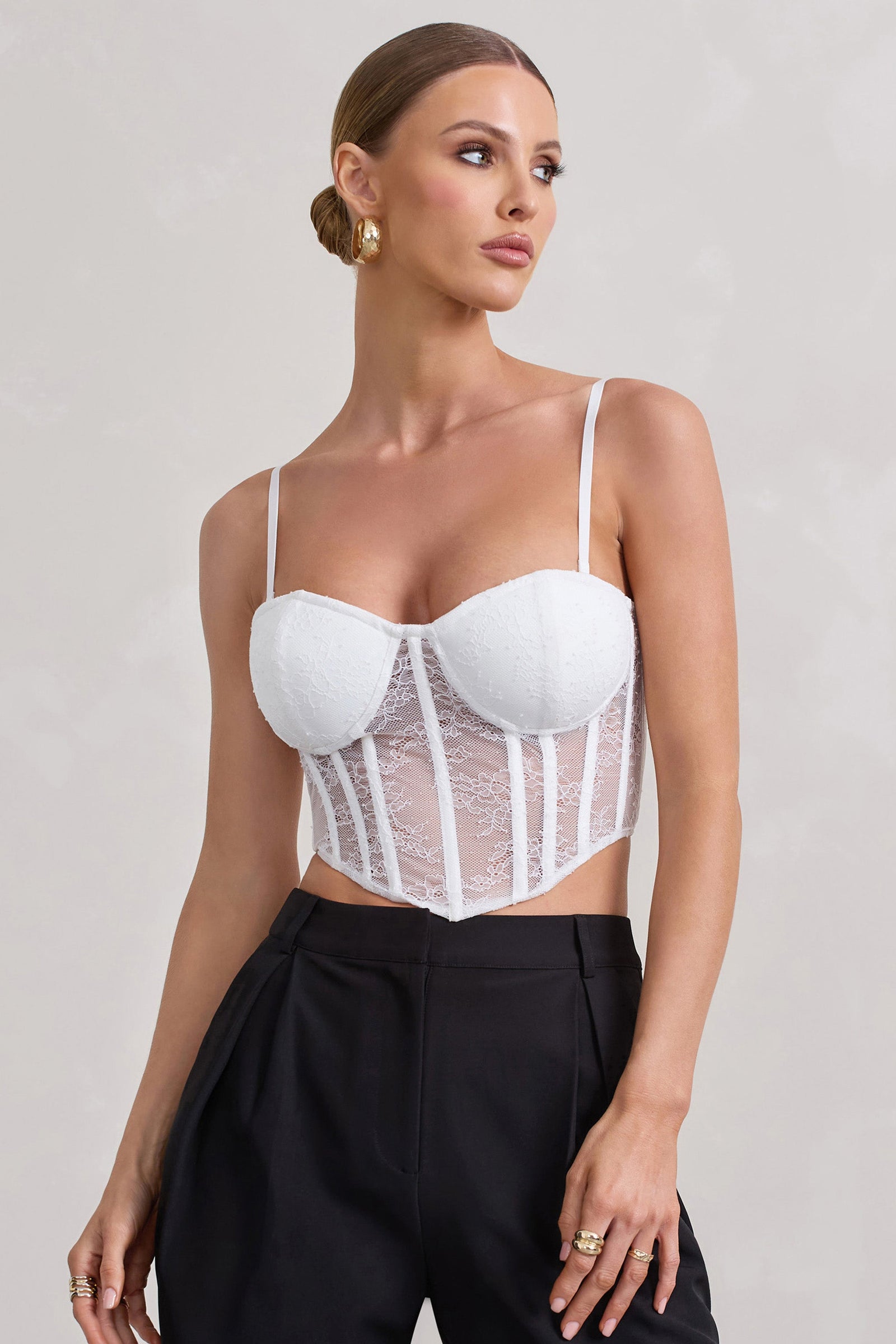 Imagination Haut corset blanc en dentelle et bretelles amovibles – Club L  London - FR