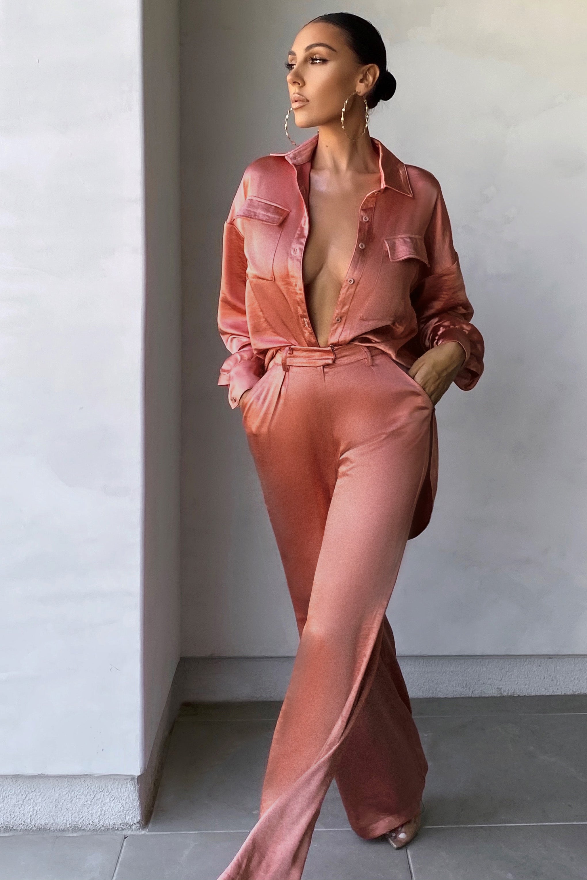 No Limits | Pantalon evase Corail En Satin