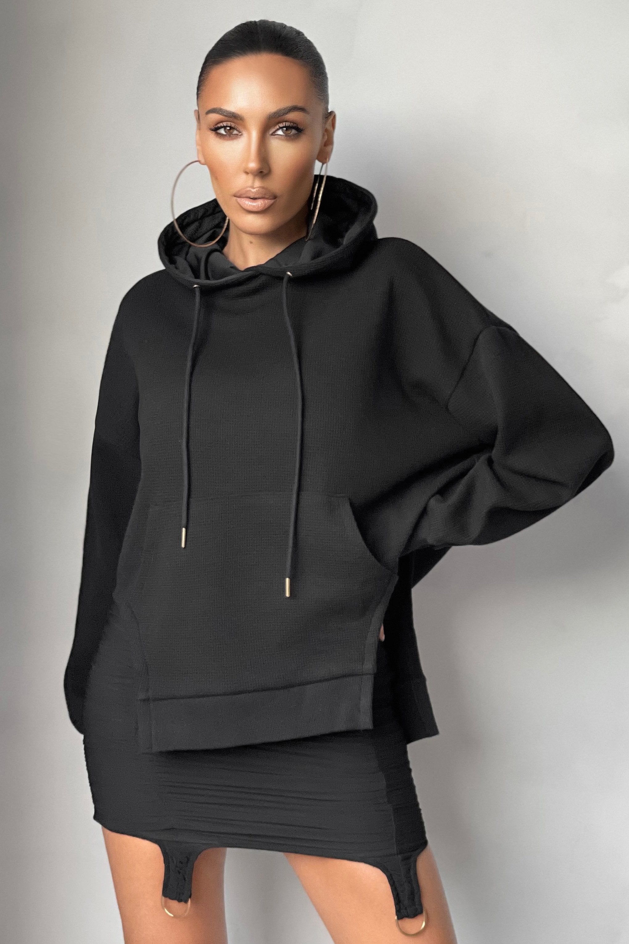 Side Lines | Sweat a capuche overtaille noir