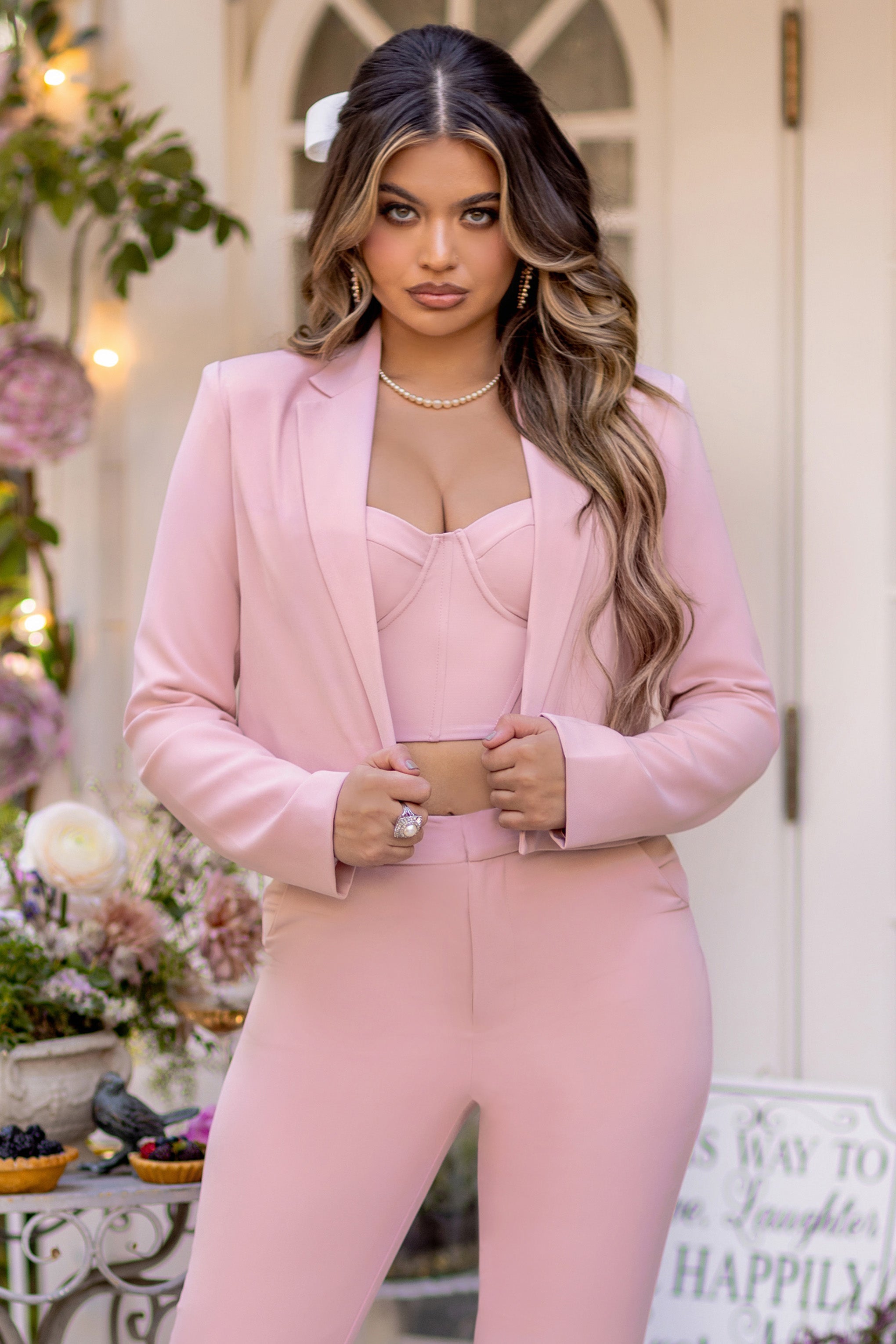 Just For You | Blazer court pink a ourlet carre