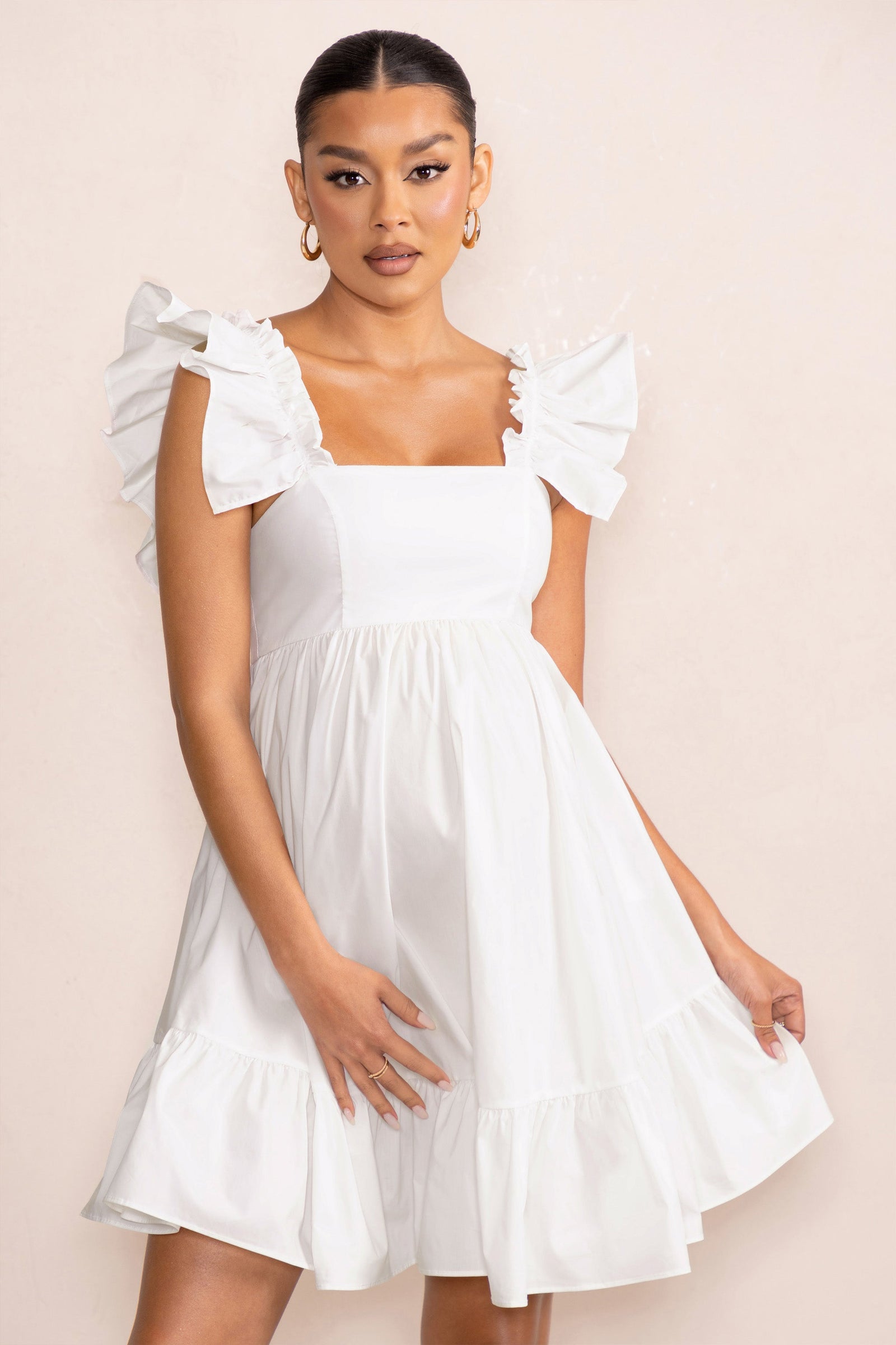 Robe babydoll à manches ballon et nœud lavallière