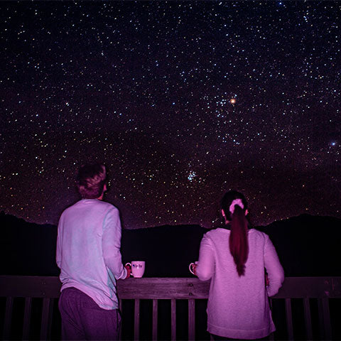 Man and woman staring the sky at night