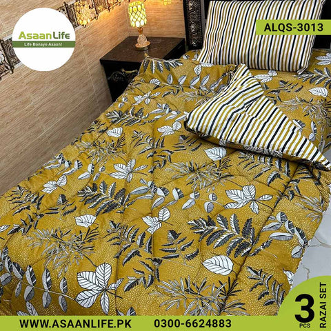 Asaan Life | 3 Pcs Cotton Vicky Razai Set | Single Bed | Charpai | ALQS-3013