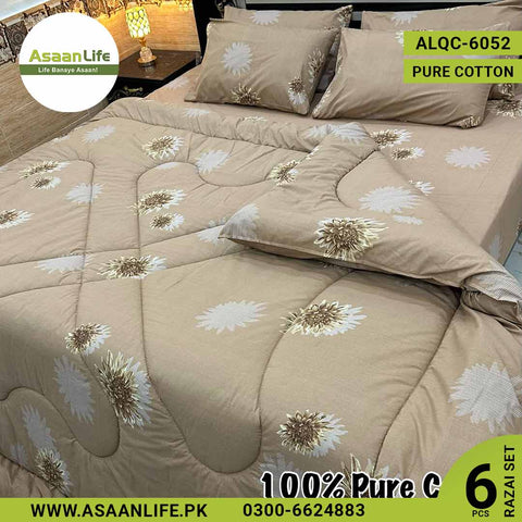 Asaan Life | 6 Pcs Pure Cotton Vicky Razai Set | Double Bed | King Size | ALQC-6052