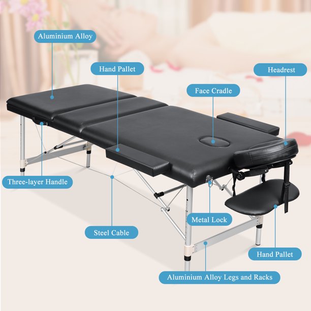 Maxkare Folding Massage Table Aluminum 3 Section Portable Massage Bed Maxkare 6725