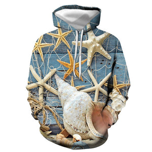 3D Graphic Printed Hoodies Conch & Starfish