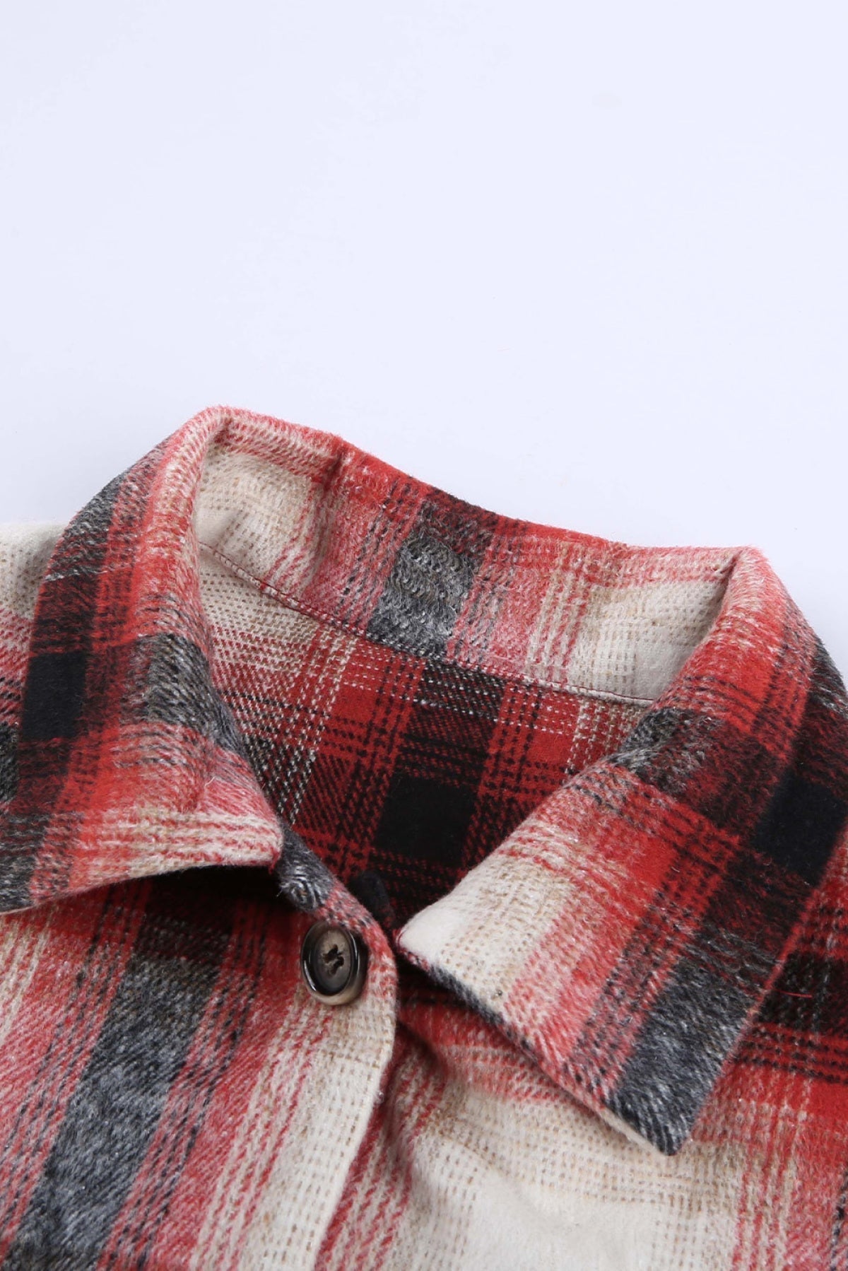 {{ pro Red Turn Down Neck Plaid Pocket Button Closure Coat duct_title }} - envyandfig