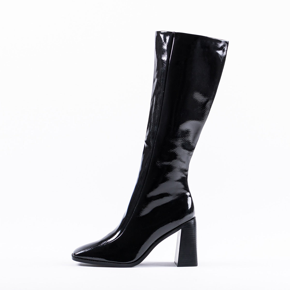 RAID LENORE Knee High Boots in Black Crinkle Patent