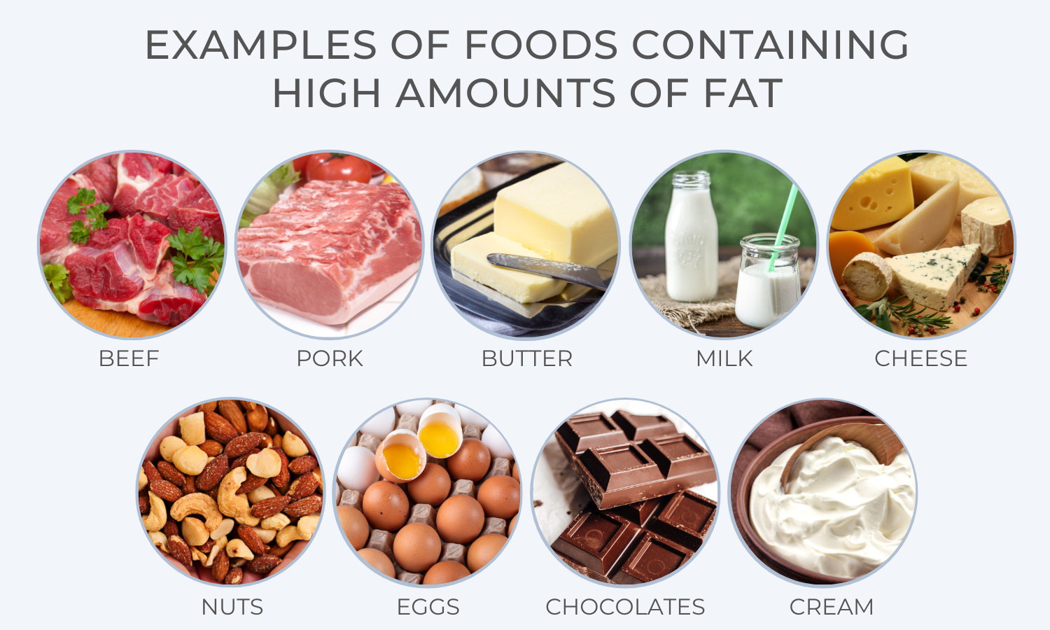 Diagram of Examples of foods containing high amounts of fat