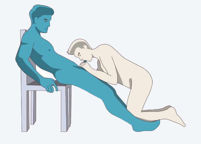 Illustration of the  Receiver on a chair, giver on the floor Oral Sex Position