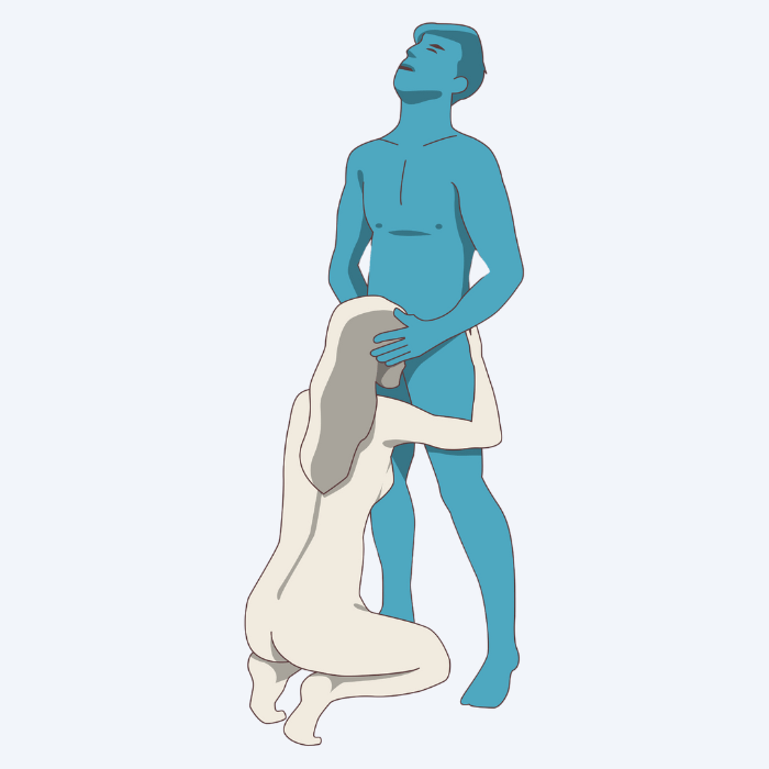 Illustration of the  Receiver standing up Oral Sex Position