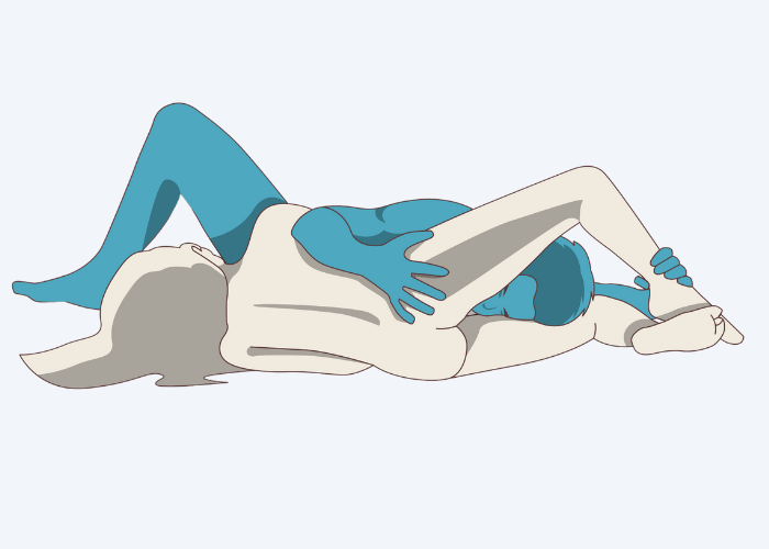 An illustration of a man and woman laying on top of each other.
