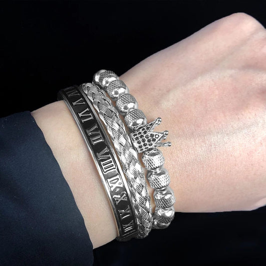 3x Luxury Roman Royal Crown Men bracelet Stainless Steel Pulseiras Open  Bracelet