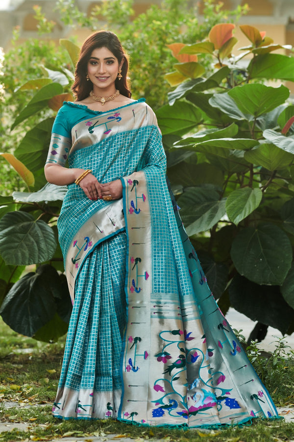 Sky Blue Soft Silk Triangle Woven Paithani Saree at Rs 5280.00, Paithani  Sarees