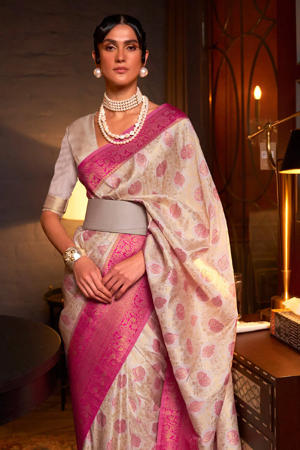 Blush Pink Butter Milk Saree