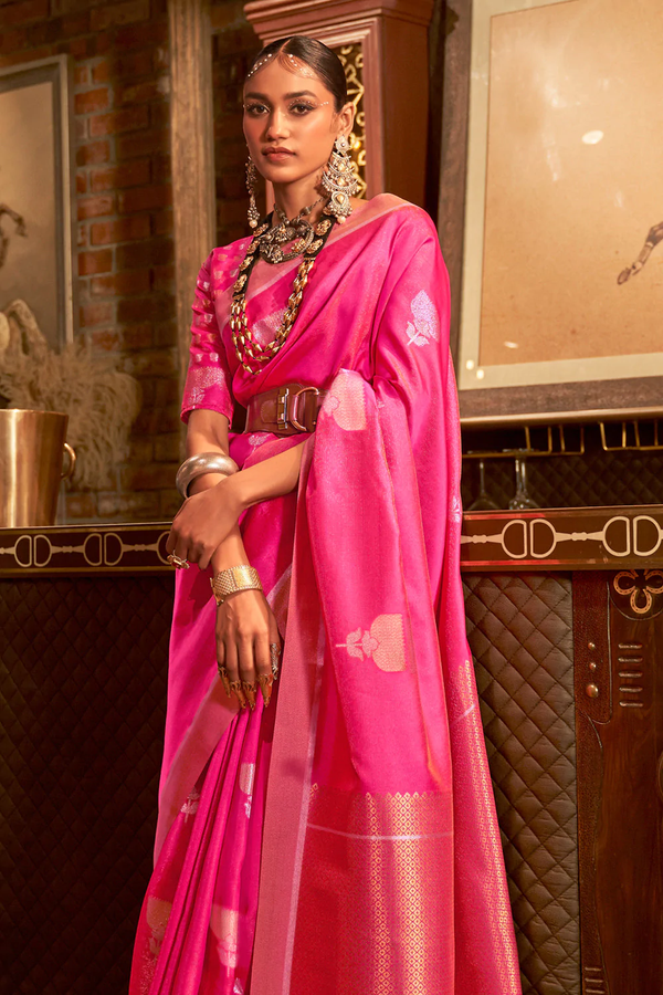 Women's Soft Tissue Silk Saree in Light Green & Pink with Banarasi Border |  NY BlendIn