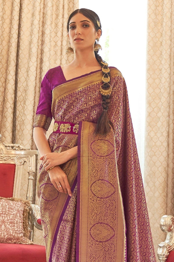 GRAPEWINE SHADE NIRMANA DESIGNER SAREE FOR WOMEN -NIRM001DSG –  www.soosi.co.in