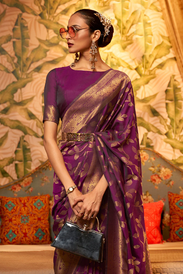 Silk Saree with blouse in Purple colour 4906