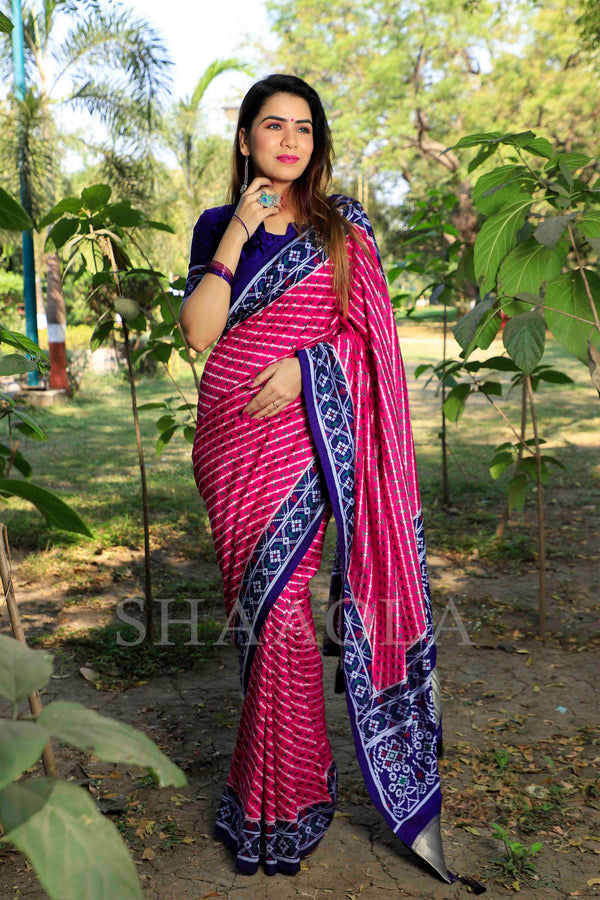 NEEL- cotton slub block print indigo saree with blouse