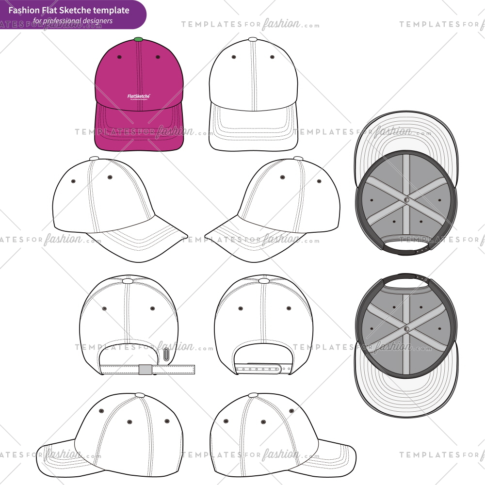 Baseball Cap set Fashion flat technical drawing vector template