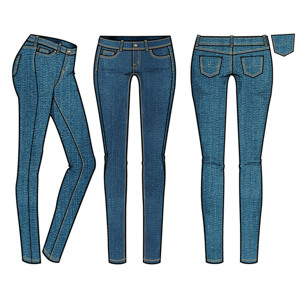 Women's Medium Rinse Basic 5-Pocket Skinny Jean Fashion Flat Template ...