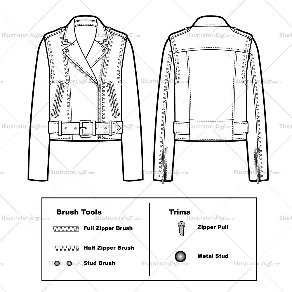 Belted Studded Moto Jacket Flat Template – Templates for Fashion