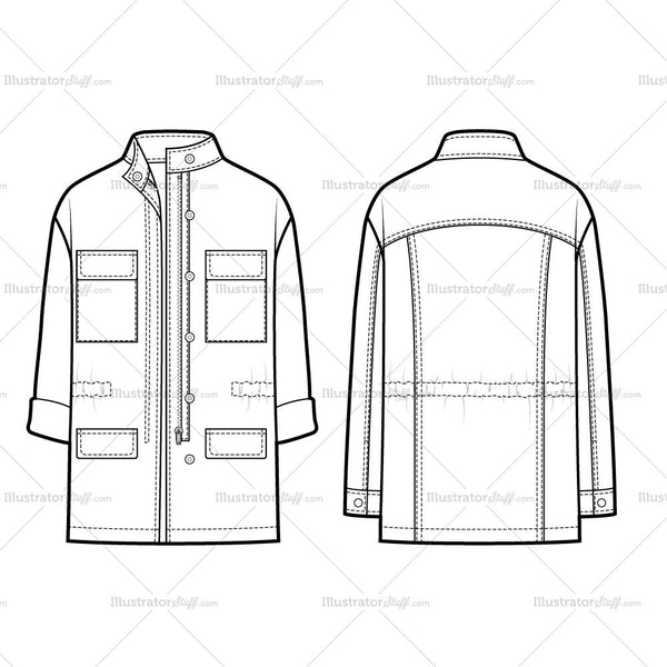 Casual Utility Parka Flat Template – Templates for Fashion