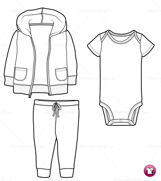 Download Infant Hoodie, Onesie and Pants Fashion Flat Template ...