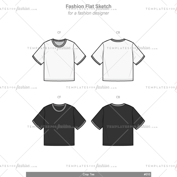 Crop top Tee Fashion flat technical drawing vector template – Templates ...
