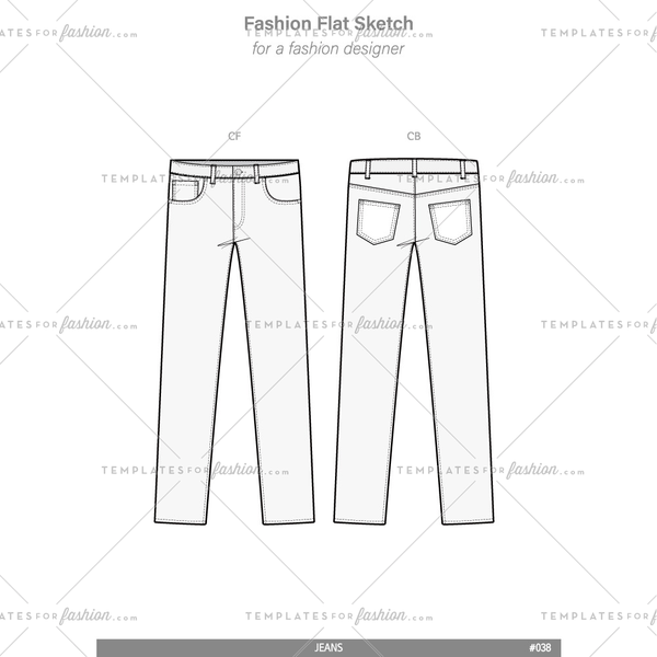 PANTS JEANS Fashion flat technical drawing vector template – Templates ...