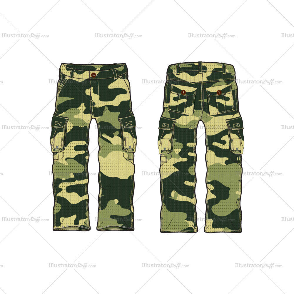 Men's Military Inspired Combat Cargo Pants Fashion Flat Template ...