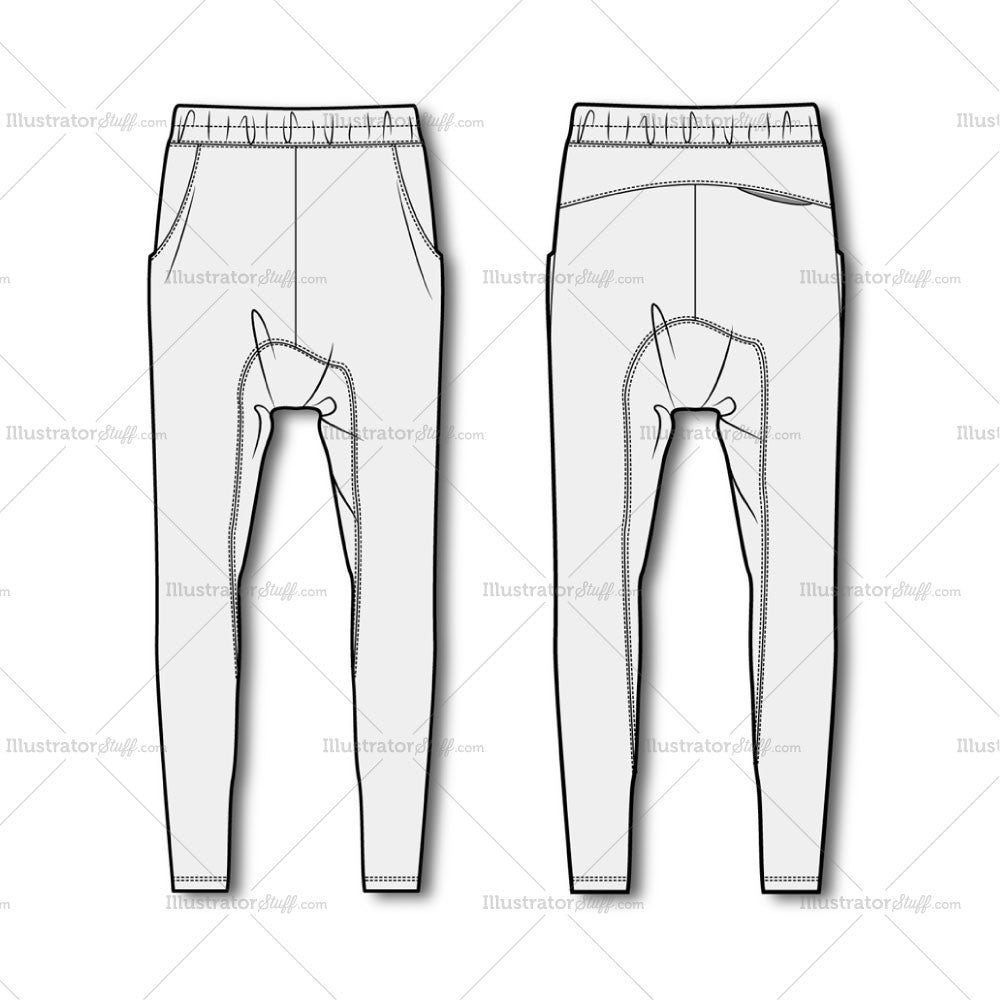 Men's Drop Crotch Joggers Fashion Flat Template. – Templates for Fashion